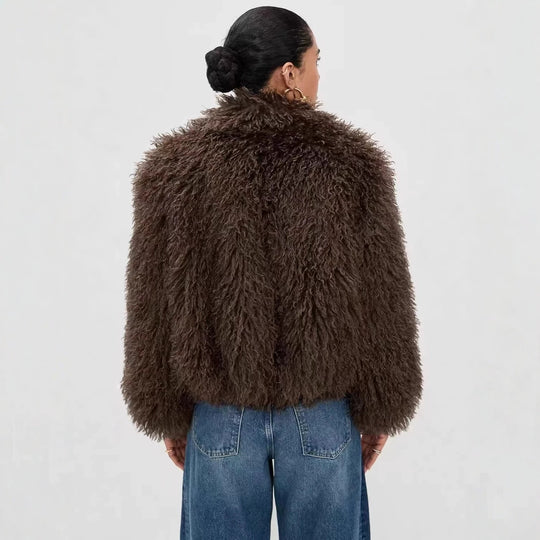 Damen kurzer shaggy Kunstpelz-Blouson mit dichtem Hochflor Nord Taschen