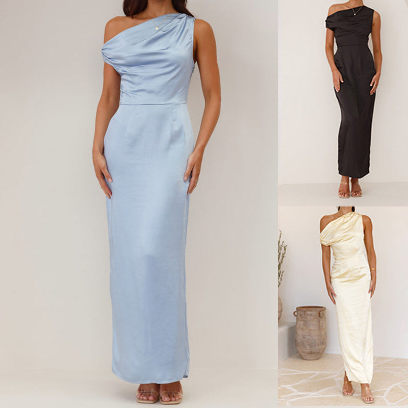 Damen Elegantes Maxikleid mit asymmetrischem Oberteil und figurbetontem Schnitt