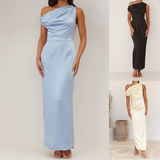 Damen Elegantes Maxikleid mit asymmetrischem Oberteil und figurbetontem Schnitt