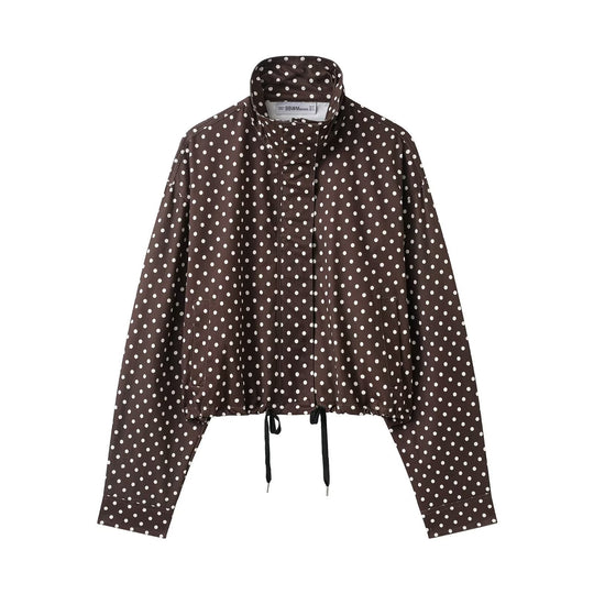 Damen Cropped-Übergangsjacke mit Polka-Dot, hohem Funnelkragen und Tunnelzug Nord Taschen