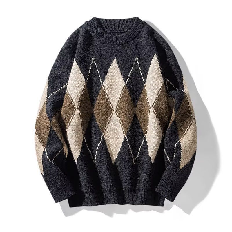 Damen Modischer Grobstrickpullover mit Rautenmuster Nord Taschen