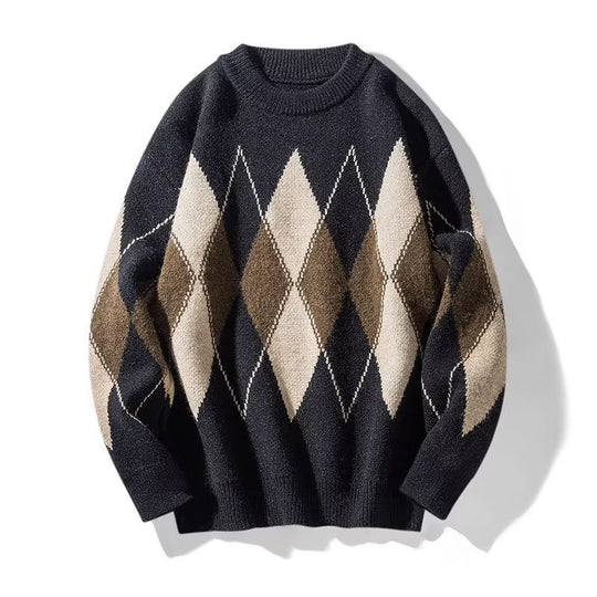 Damen Modischer Grobstrickpullover mit Rautenmuster Nord Taschen