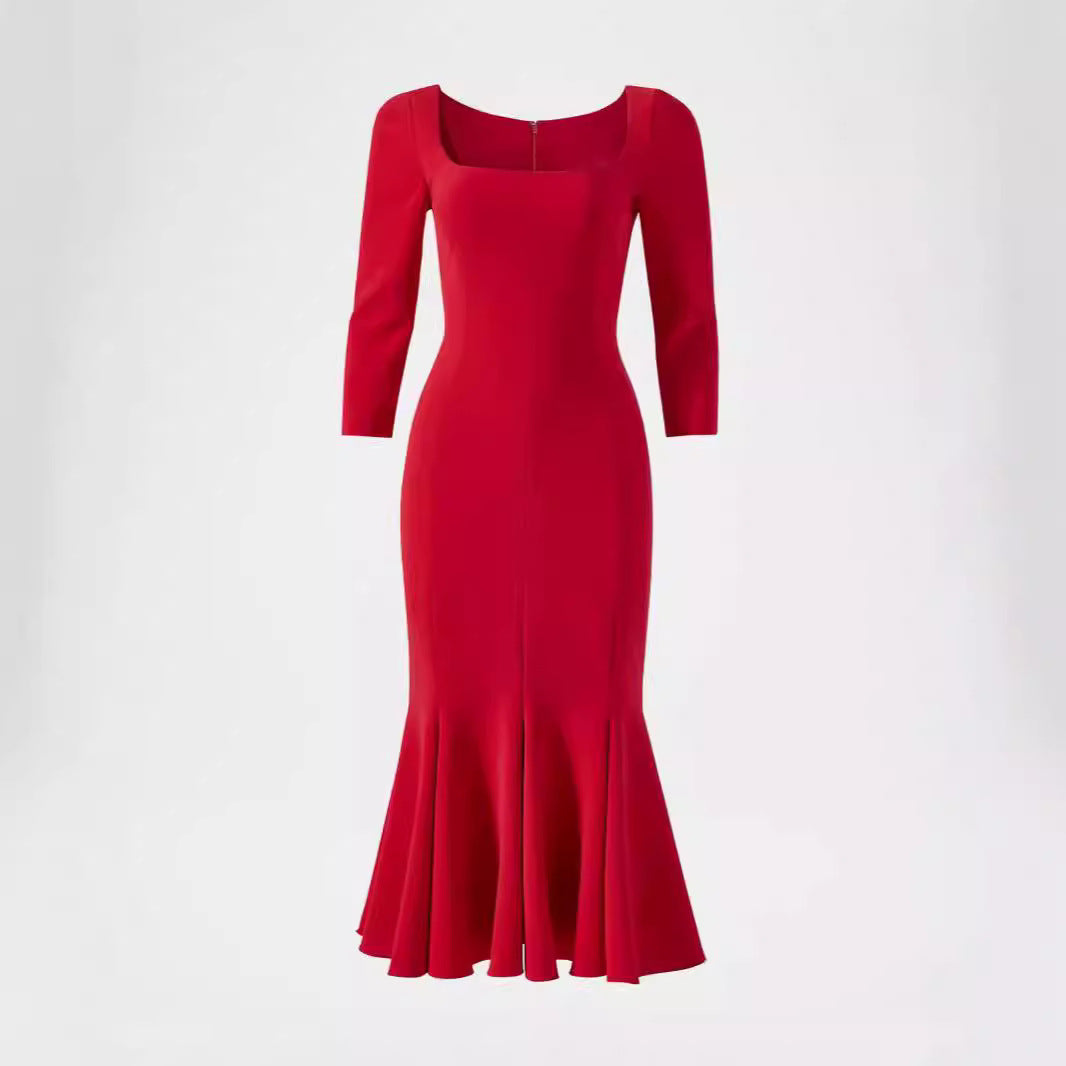 Damen Figurbetontes Midikleid mit quadratischem Ausschnitt und Meerjungfrauen-Saum Nord Taschen