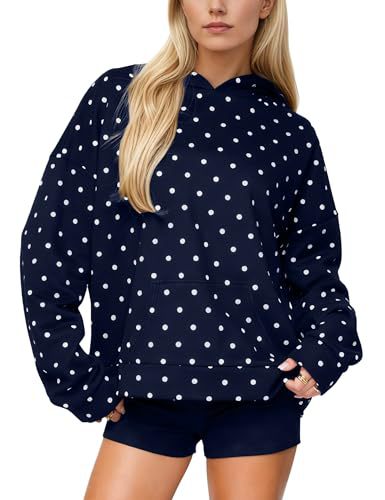 Damen Gepunkteter Oversize-Kapuzenpullover mit Kängurutasche Nord Taschen