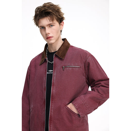Herren Freizeitjacke aus gewaschenem Baumwollcanvas mit Cordkragen und Reißverschluss-Tasche Nord Taschen