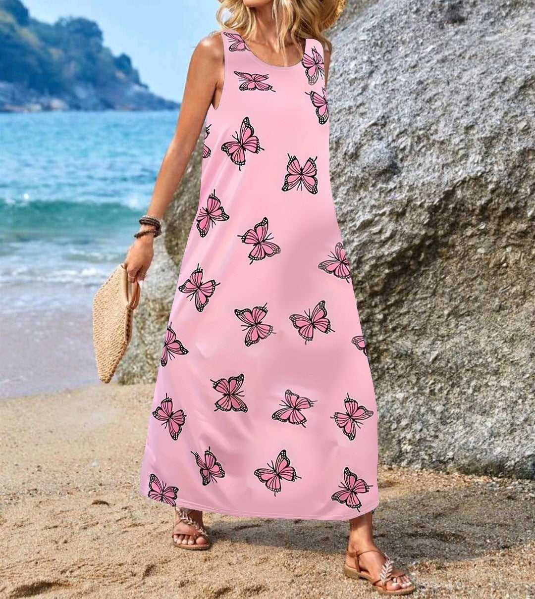 Damen Maxikleid mit einzigartigen Schmetterlingsdruck