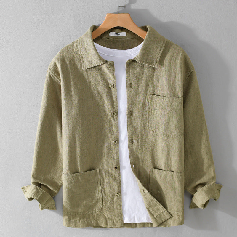 Herren Leinenhemdjacke mit aufgesetzten Taschen und legerer Passform Nord Taschen