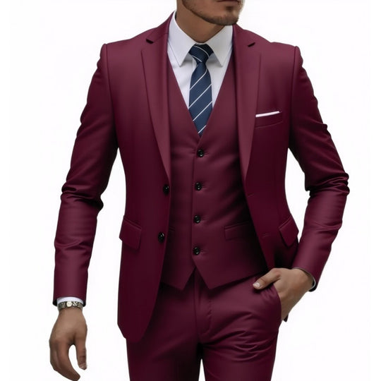 Herren Eleganter taillierter dreiteiliger Anzug mit Weste und leichtem Stretch Nord Taschen