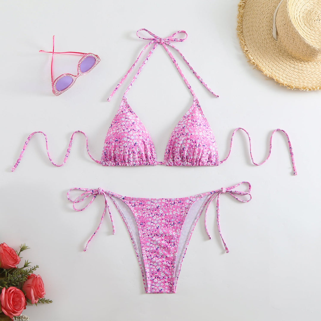 Damen Triangel-Bikini mit liNord Taschenevollem Blumenmuster und verstellbaren Trägern