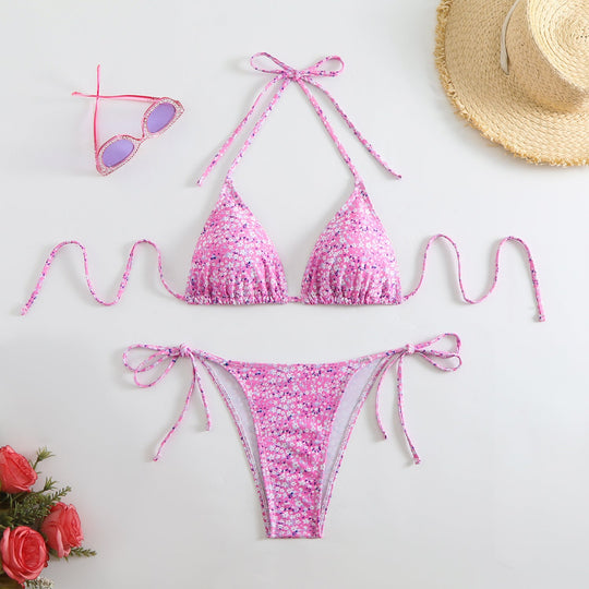 Damen Triangel-Bikini mit liNord Taschenevollem Blumenmuster und verstellbaren Trägern