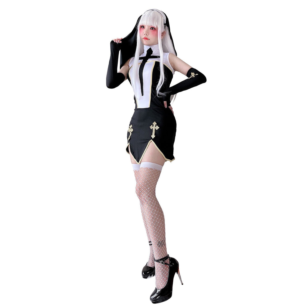 Damen Gothic Minikleid mit Spitzenärmeln und Kreuzdetails Nord Taschen