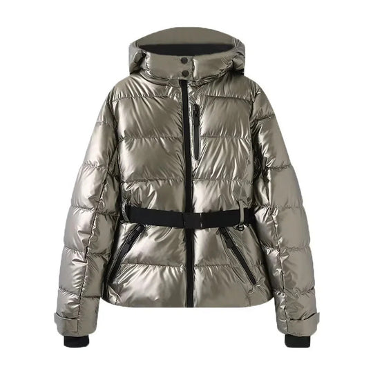 Damen 100+ gesteppte Ski- und Winterjacke mit Kapuze, Taillengürtel & wasserdichten Reißverschlüssen Nord Taschen