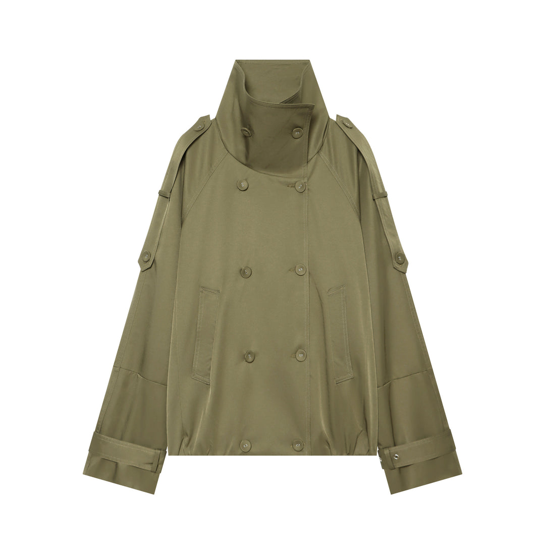 Damen Kurz-Cape-Trench mit hohem Funnelkragen und verstellbaren Ärmelriemen Nord Taschen