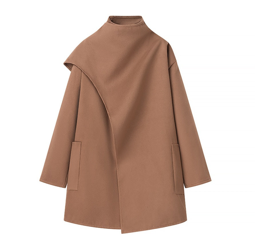 Damen 40+ asymmetrischer Wollmix Cape‑Mantel mit Stehkragen Nord Taschen