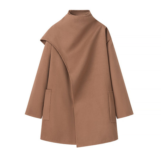 Damen 40+ asymmetrischer Wollmix Cape‑Mantel mit Stehkragen Nord Taschen