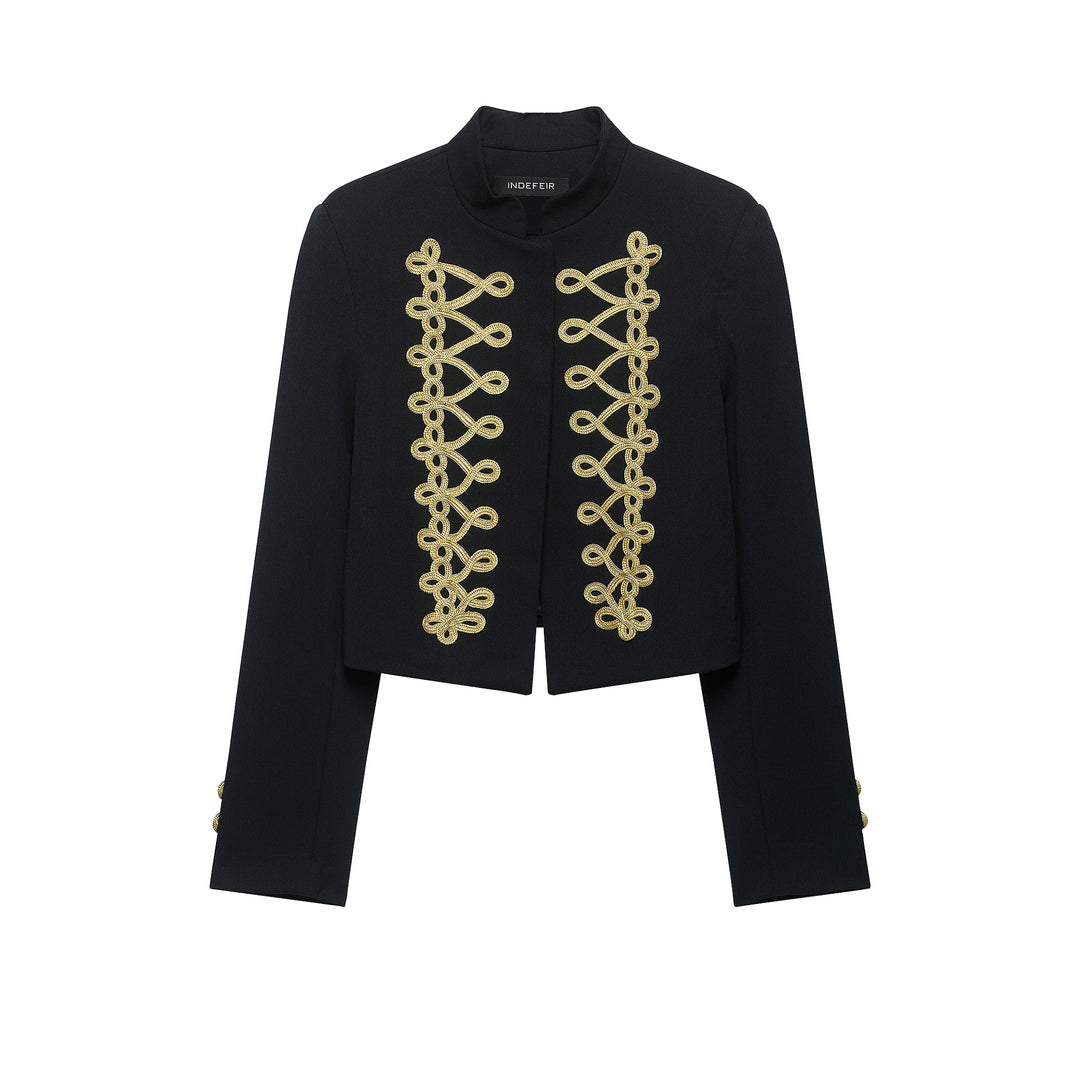 Damen Cropped Militärinspirierte Kurzjacke mit dekorativer Goldborte Nord Taschen