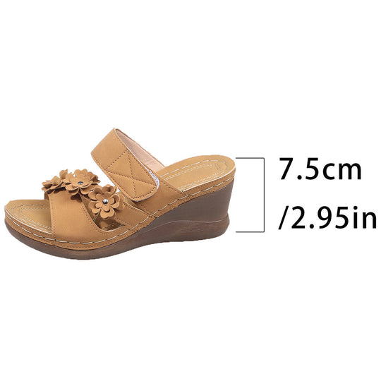 Damen Wedge-Sandaletten mit floralem Dekor und komfortablem Korkfußbett