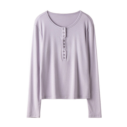 Damen Langärmeliges Henley-Shirt aus feinem Jersey mit dekorativer Knopfleiste Nord Taschen