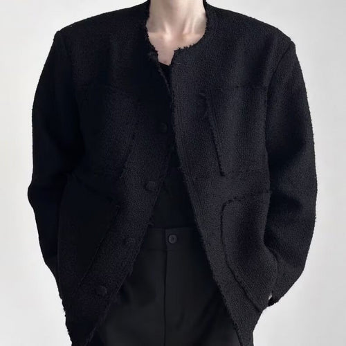 Damen Oversized Bouclé-Jacke ohne Kragen mit aufgesetzten Taschen und Raw‑Edge-Details Nord Taschen