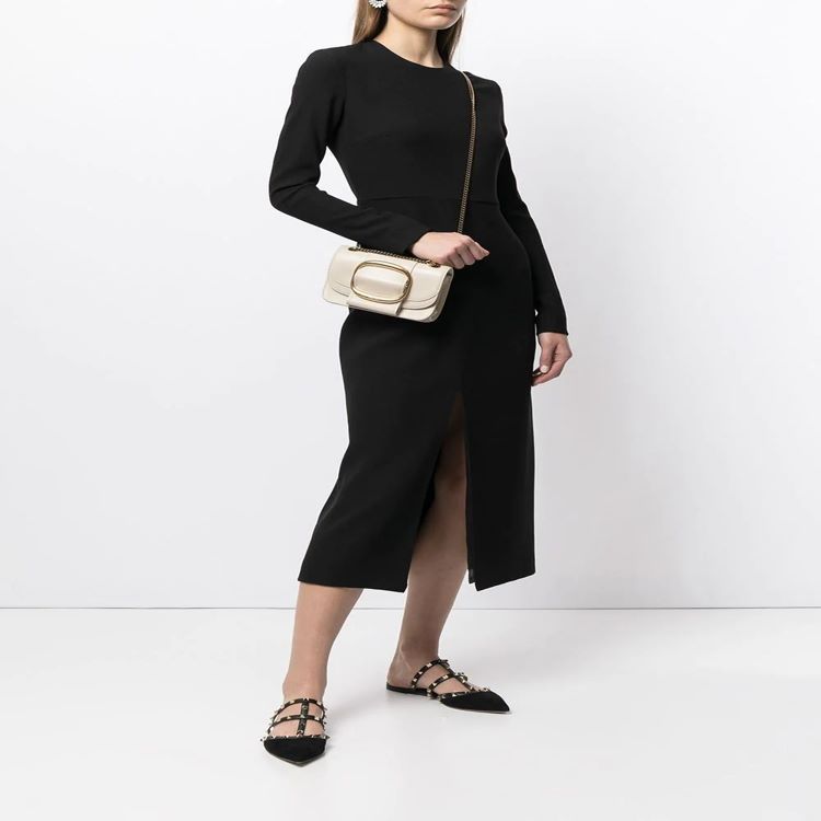 Damen Tailliertes Midikleid mit langem Arm, vorderlichem Schlitz und cleanem Tailoring Nord Taschen