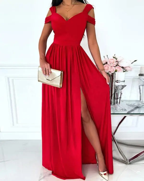 Damen Maxikleid mit elegantem Farbverlauf und schulterfreien Ärmeln