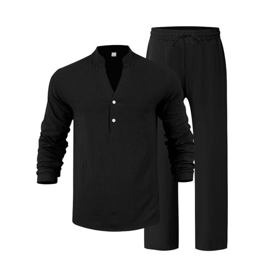 Herren komfortables Homewear-Set mit eleganter Knopfleiste und langen Hosen