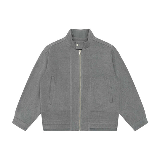 Herren Boxy-Wollmix-Zipblouson mit hohem Rippkragen und verdeckter Frontklappe Nord Taschen
