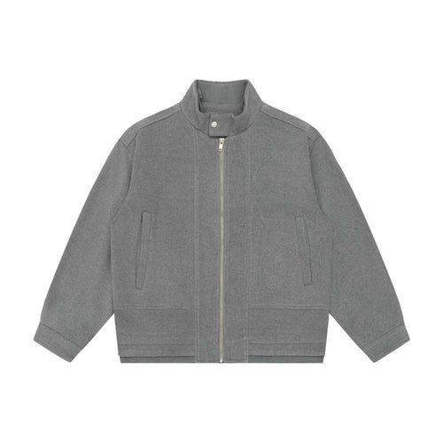 Herren Boxy-Wollmix-Zipblouson mit hohem Rippkragen und verdeckter Frontklappe Nord Taschen