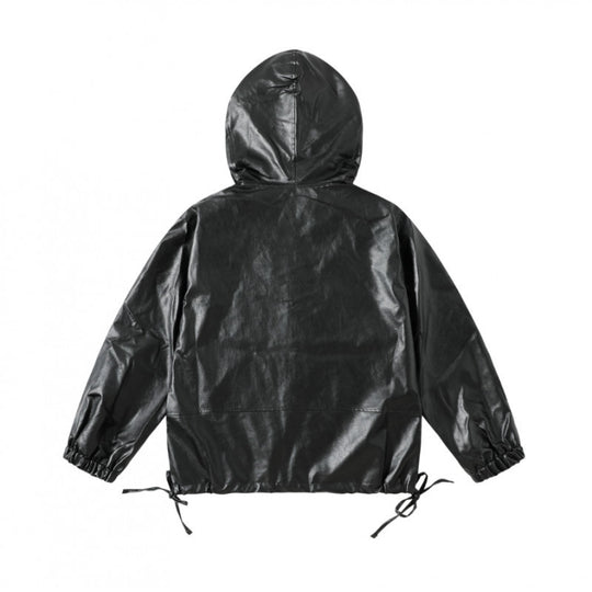 [Unisex Kapuzen-Boxy-Jacke im Lederlook mit Tunnelzug und Pattentaschen Nord Taschen]