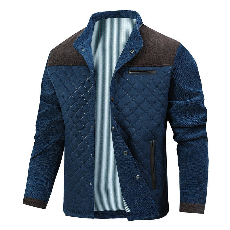 Herren Steppjacke im Cord-Mix mit Kontrast-Schulterpartie und verdeckter Druckknopfleiste Nord Taschen