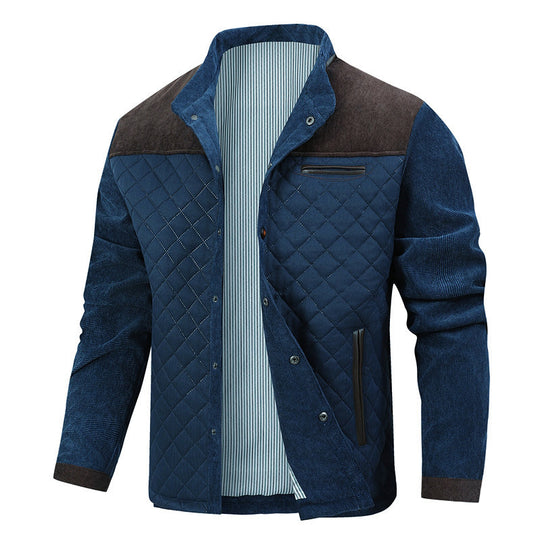 Herren Steppjacke im Cord-Mix mit Kontrast-Schulterpartie und verdeckter Druckknopfleiste Nord Taschen