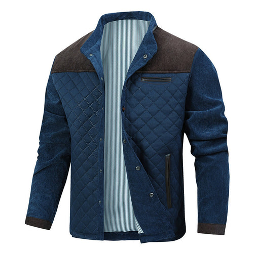 Herren Steppjacke im Cord-Mix mit Kontrast-Schulterpartie und verdeckter Druckknopfleiste Nord Taschen