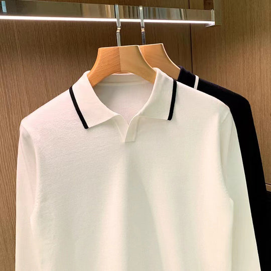 Herren Feinstrick-Polopullover mit offenem Polokragen und kontrastierter Kanten Nord Taschen