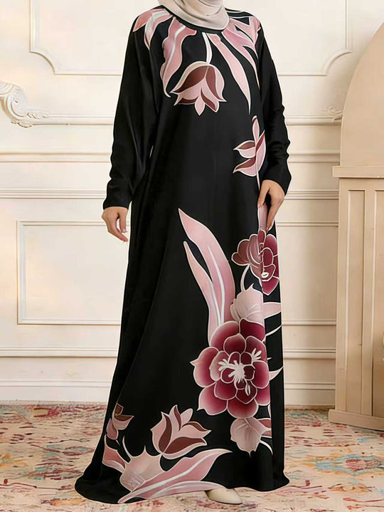 Damen Maxikleid im Kaftan-Stil mit handbemaltem Blumenprint Nord Taschen