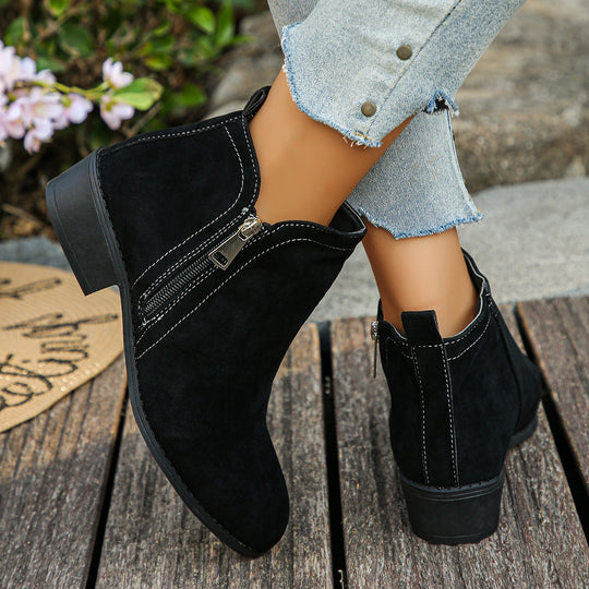 Damen nan elegante Ankle-Boots aus Velourslederimitat mit seitlichem Reißverschluss und niedrigem Blockabsatz Nord Taschen