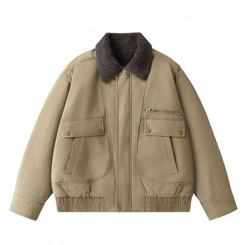 Herren Kurz geschnittener Canvas‑Fliegerblouson mit Sherpa‑Kragen und Multifunktions‑Taschen Nord Taschen