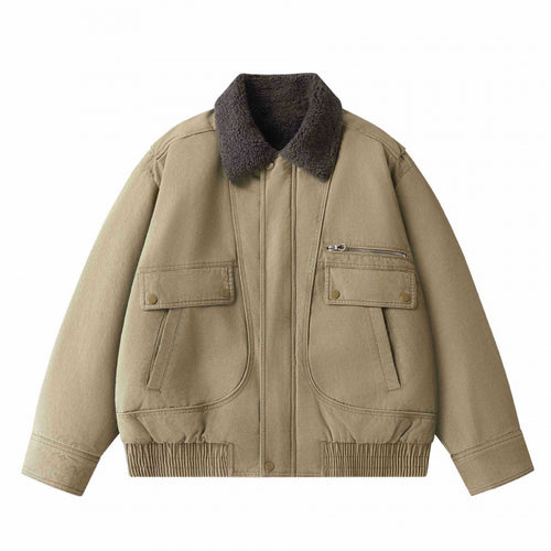 Herren Kurz geschnittener Canvas‑Fliegerblouson mit Sherpa‑Kragen und Multifunktions‑Taschen Nord Taschen