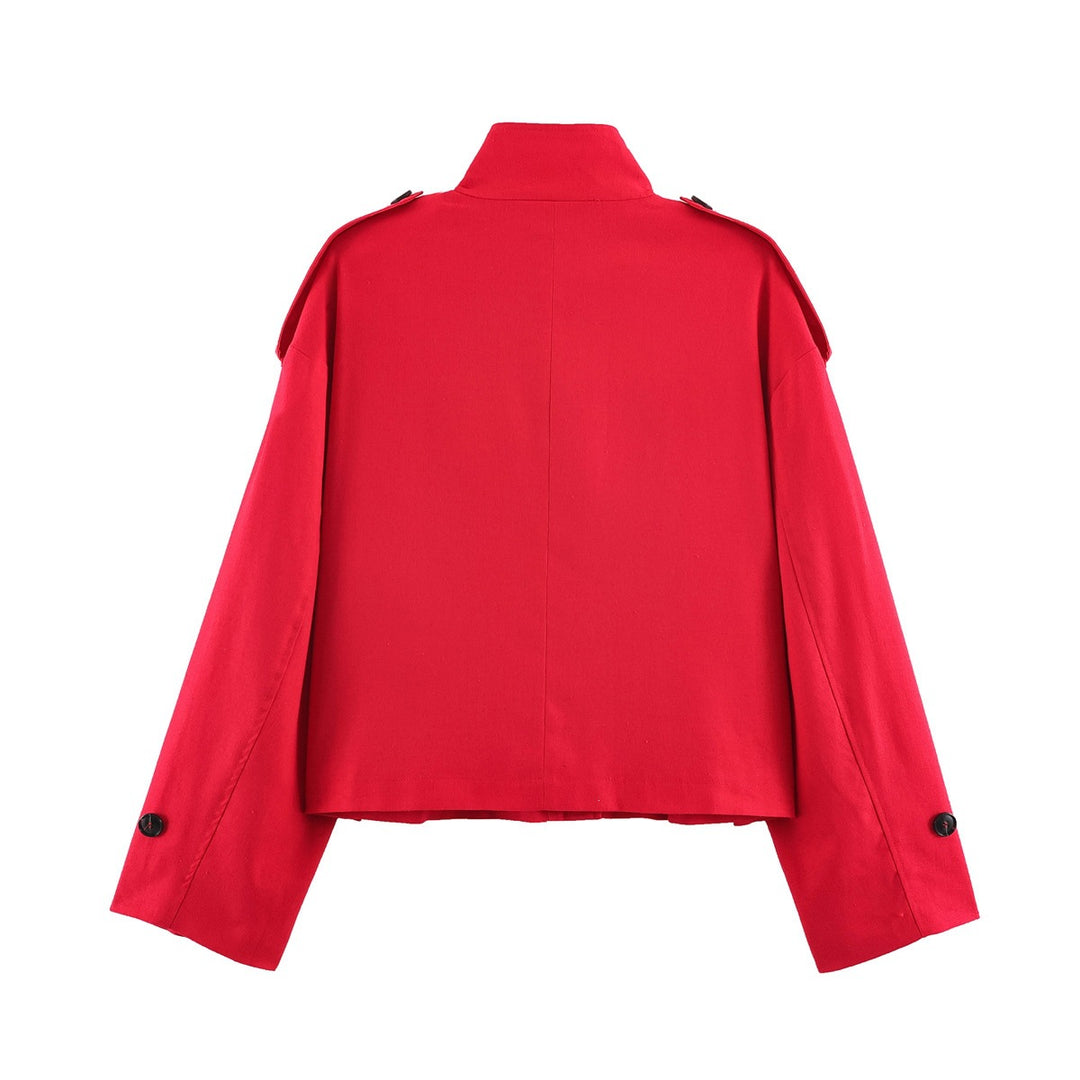 Damen Kurze Cargojacke mit Stehkragen, Schulterklappen und Knopfleiste Nord Taschen