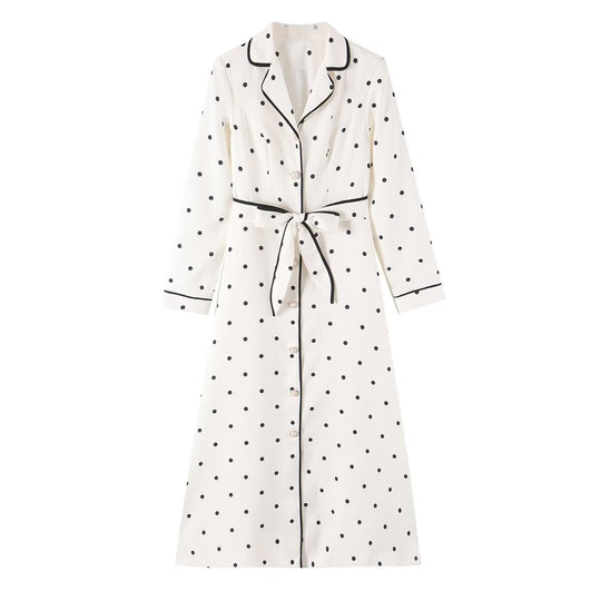 Damen Midi-Hemdblusenkleid mit Polka‑Dot, Kontrastpaspel und Taillengürtel Nord Taschen
