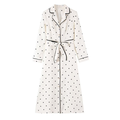 Damen Midi-Hemdblusenkleid mit Polka‑Dot, Kontrastpaspel und Taillengürtel Nord Taschen