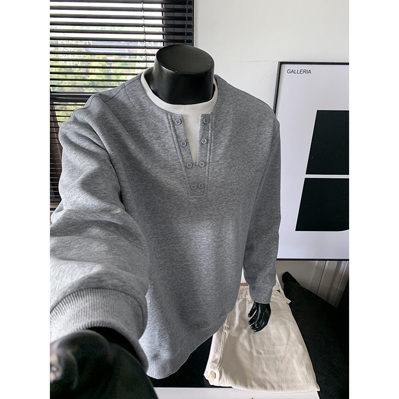 Herren Sweatshirt mit Henley-Knopfleiste, relaxed Fit und gerippten Bündchen Nord Taschen