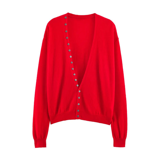 Damen Tiefer V‑Ausschnitt Cardigan mit asymmetrischer Knopfleiste Nord Taschen