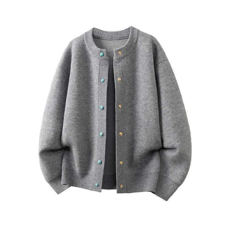 Damen Oversize-Strickjacke mit rundem Ausschnitt und kontrastknöpfen Nord Taschen