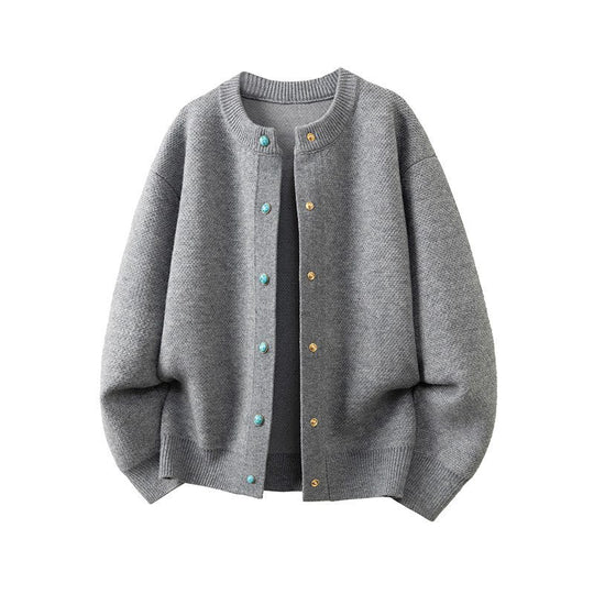 Damen Oversize-Strickjacke mit rundem Ausschnitt und kontrastknöpfen Nord Taschen