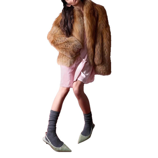 Damen Kurzer Plüsch-Fauxfur-Mantel mit kastiger Silhouette und voluminösem Schalkragen Nord Taschen