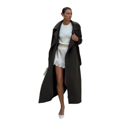 Damen Maxilanger Wollmantel im Cocoon‑Schnitt mit voluminösem Schalkragen Nord Taschen