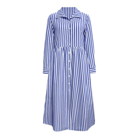 Damen Midi-Kleid mit eleganten Streifen und strukturierter Knopfleiste