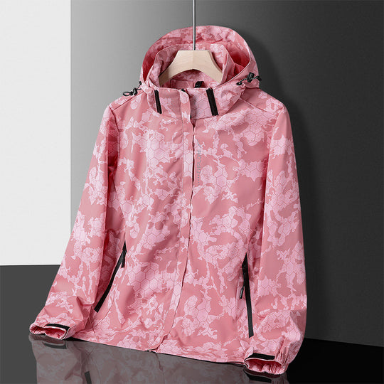 Herren leichter wasserdichter Softshell‑Hoodie mit Kapuze und Tarn‑Hex‑Alloverprint Nord Taschen