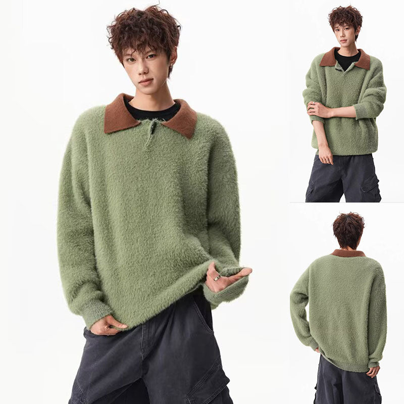 Herren Moderner Grobstrickpullover mit Stehkragen Nord Taschen
