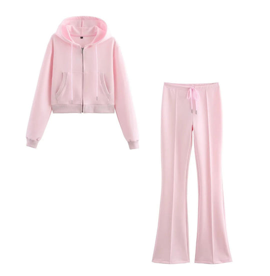 Damen 20+ zweiteiliges Joggingset mit Kapuzen‑Cropped‑Zipjacke und ausgestellter High‑Waist‑Palazzohose Nord Taschen